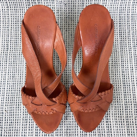 Costume National Heels Size 38.5 Wooden Platform Clogs Y2K Boho Western Artisan - Picture 5 of 10